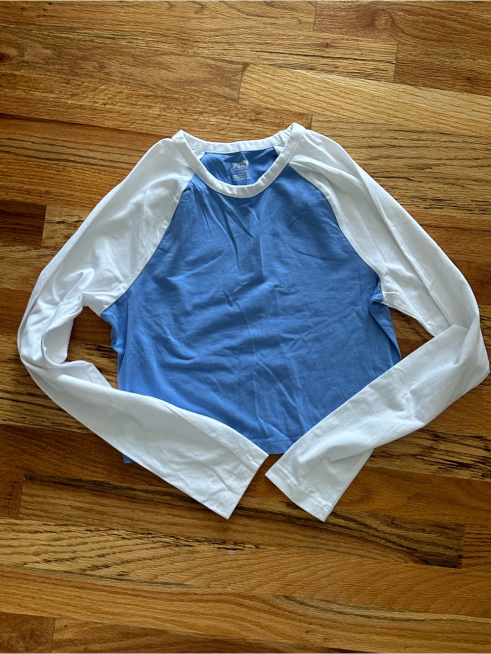 PINK Blue and White Raglan Long-Sleeve Tee